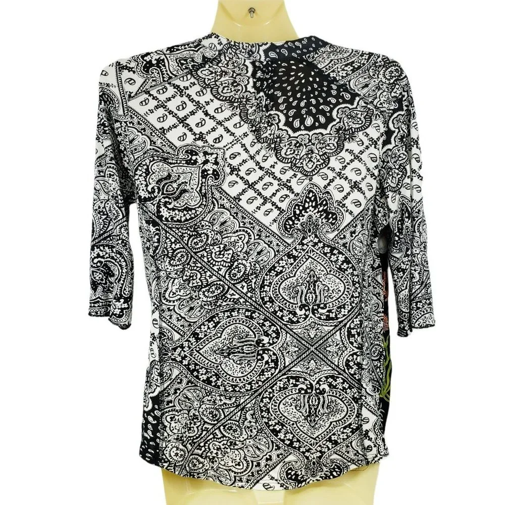 Anthropologie Tiny Effie Floral Popover Blouse Women's Size S Black Multicolor - Picture 3 of 6